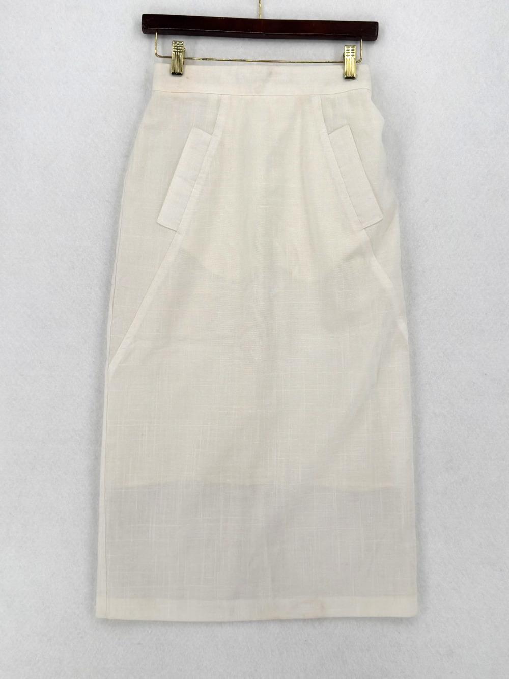 Vintage Michele Ivory Woven Midi Straight Pencil Skirt Sz 10 Union Made